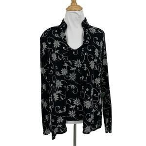 Blu Sage Caridgan Cami Set Womens M Medium Black Floral Silver Glitter Top 2 PC